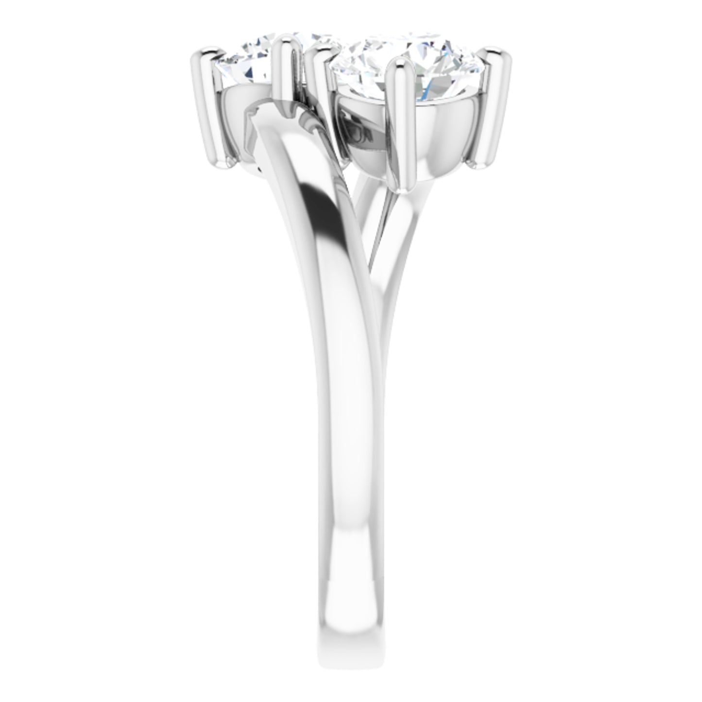 14k White Gold Simple 2 Stone Ring with Round Brilliant Cut DNA Gemstones