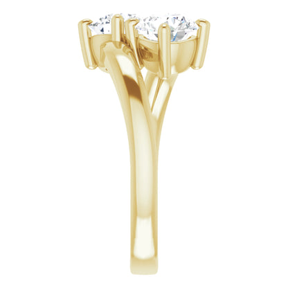 14k Yellow Gold Simple 2 Stone Ring with Round Brilliant Cut DNA Gemstones