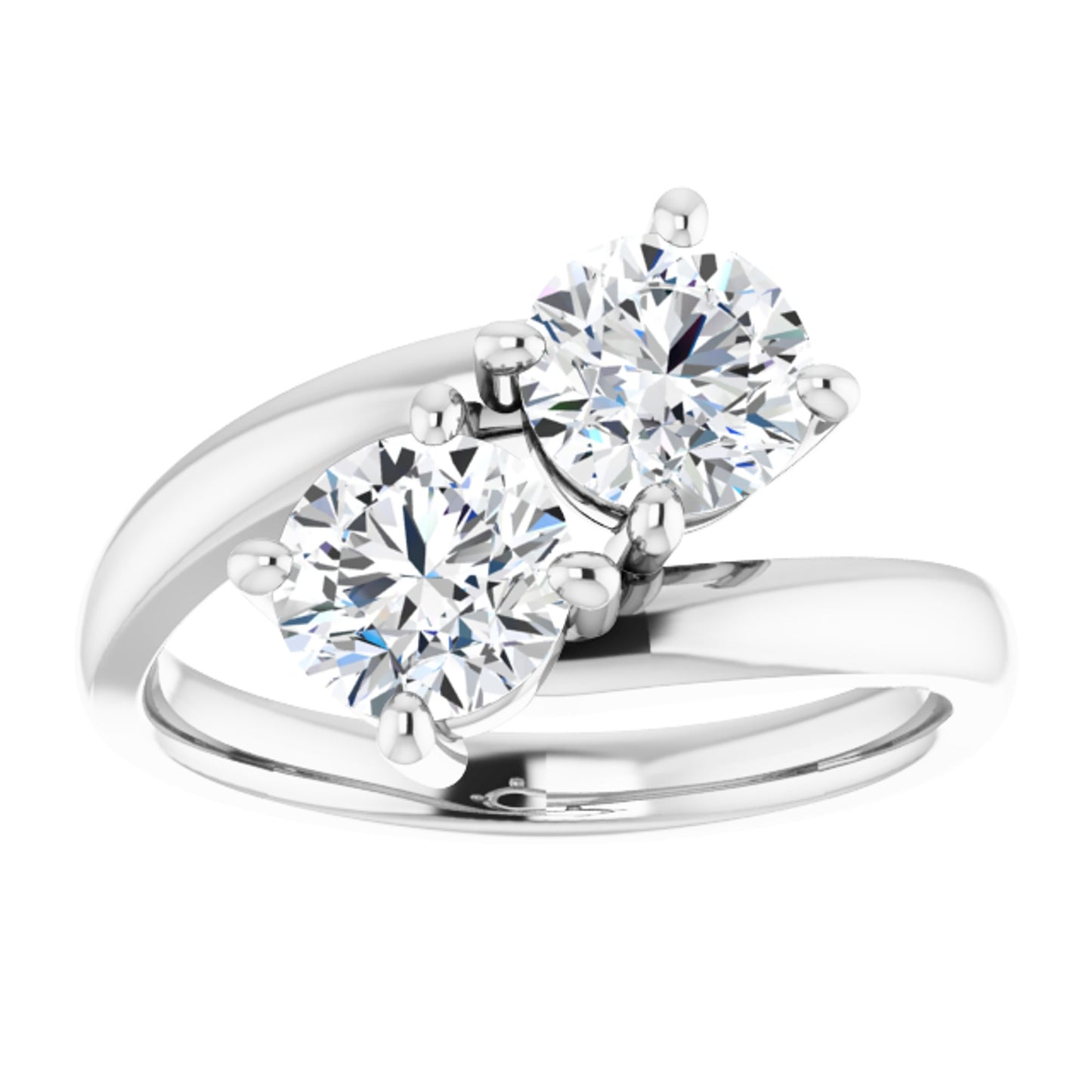 14k White Gold Simple 2 Stone Ring with Round Brilliant Cut DNA Gemstones