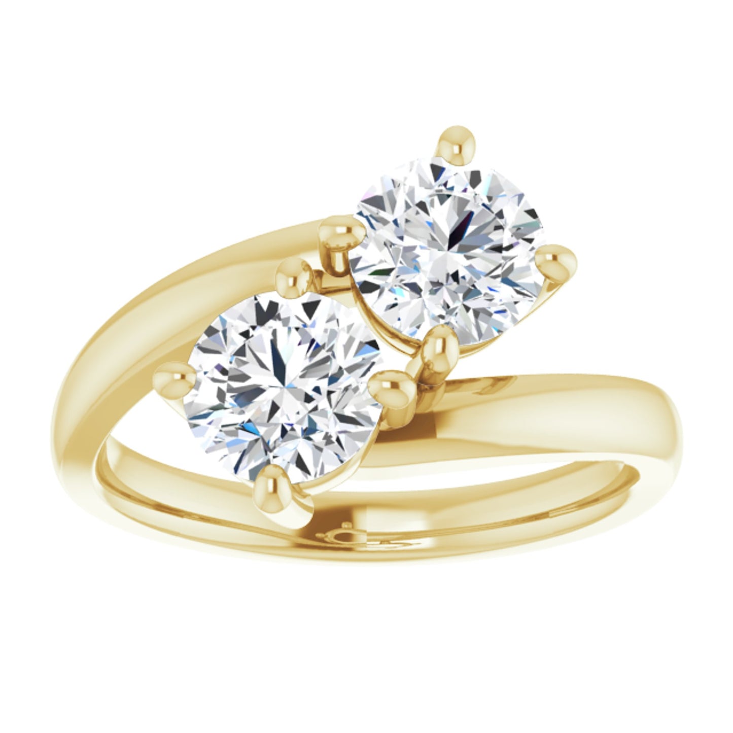 14k Yellow Gold Simple 2 Stone Ring with Round Brilliant Cut DNA Gemstones