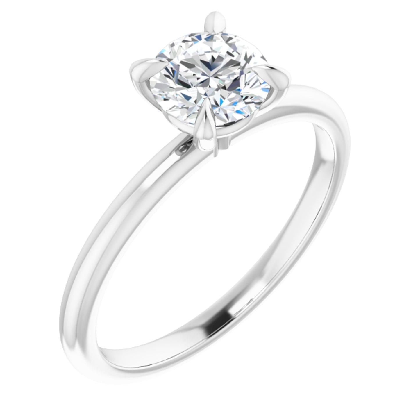 14k White Gold Solitaire Claw 4-Prong Ring with Round Brilliant Cut DNA Gemstone