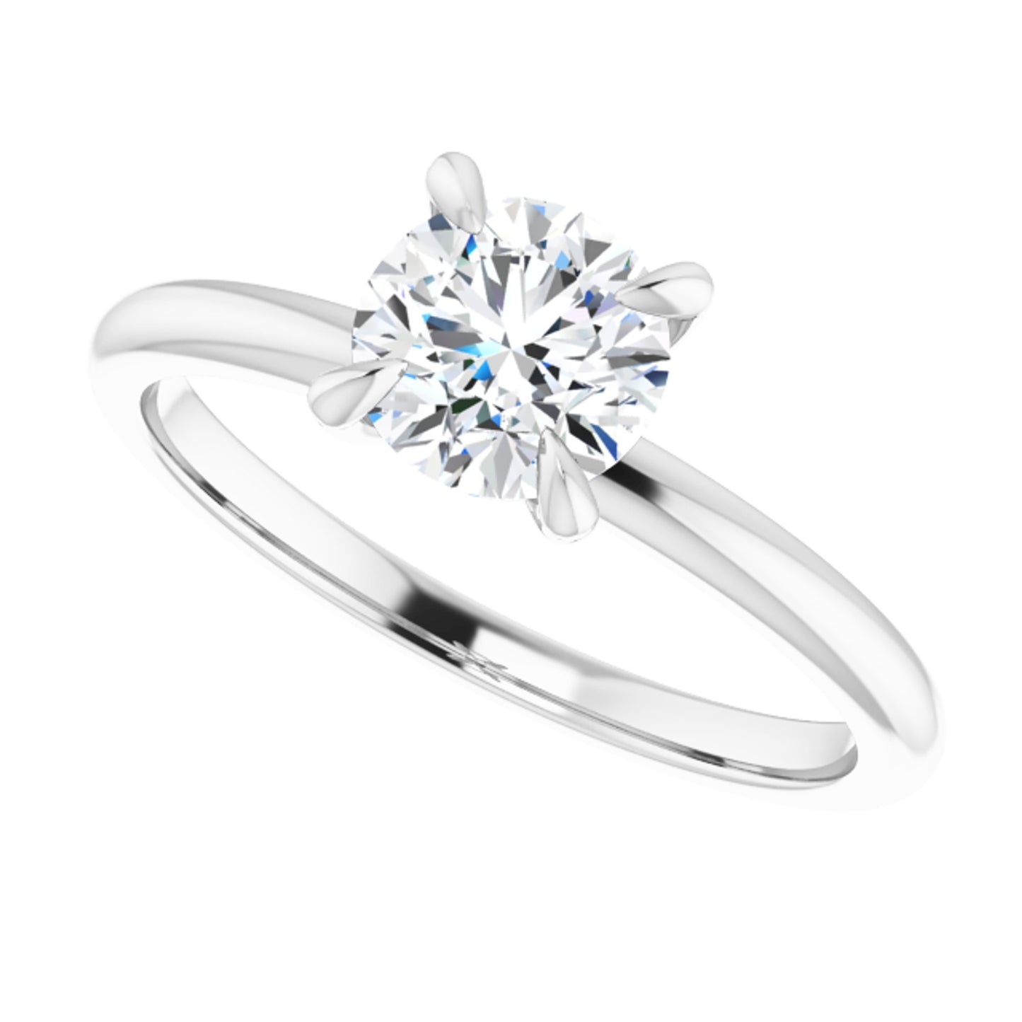 14k White Gold Solitaire Claw 4-Prong Ring with Round Brilliant Cut DNA Gemstone