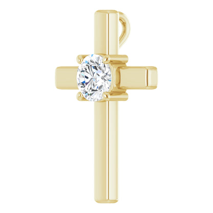 14k Yellow Gold Cross Pendant with Round Brilliant Cut DNA Gemstone