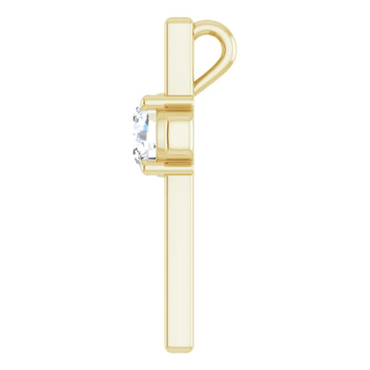 14k Yellow Gold Cross Pendant with Round Brilliant Cut DNA Gemstone