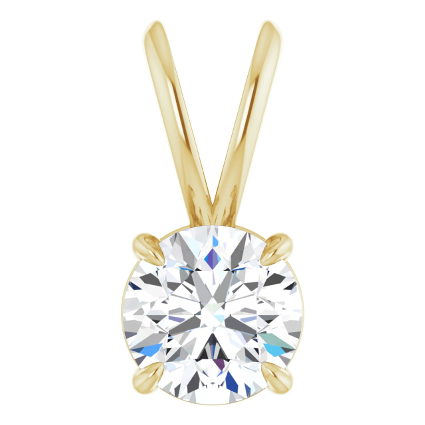 14k Yellow Gold Split Top Claw 4-Prong Pendant with Round Brilliant Cut DNA Gemstone