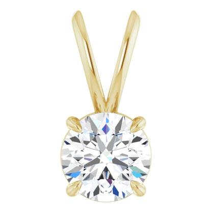 14k Yellow Gold Split Top Claw 4-Prong Pendant with Round Brilliant Cut DNA Gemstone