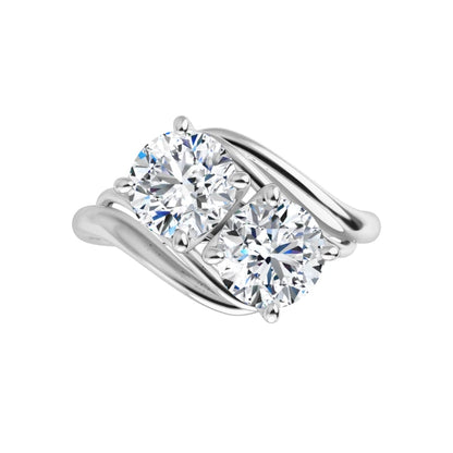Sterling Silver 2 Stone Ring with Round Brilliant Cut DNA Gemstones