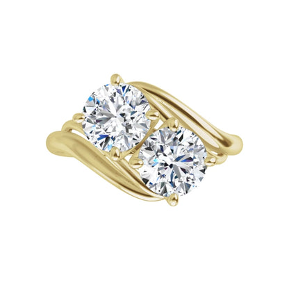 14k Yellow Gold 2 Stone Ring with Round Brilliant Cut DNA Gemstones