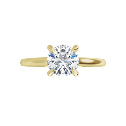 14k Yellow Gold Solitaire Claw 4-Prong Tapered Sides Ring with Round Brilliant Cut DNA Gemstone
