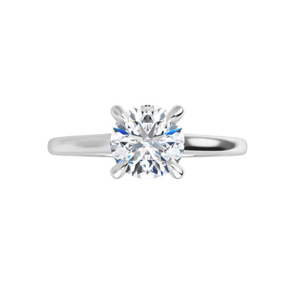 14k White Gold Solitaire Claw 4-Prong Tapered Sides Ring with Round Brilliant Cut DNA Gemstone